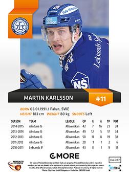 2015-16 Playercards HockeyAllsvenskan #HA-207 Martin Karlsson Back