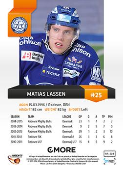 2015-16 Playercards HockeyAllsvenskan #HA-208 Matias Lassen Back