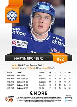 2015-16 Playercards HockeyAllsvenskan #HA-210 Martin Grönberg Back