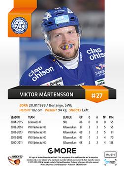 2015-16 Playercards HockeyAllsvenskan #HA-214 Viktor Mårtensson Back