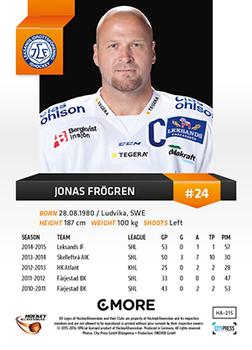 2015-16 Playercards HockeyAllsvenskan #HA-215 Jonas Frögren Back