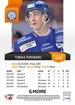 2015-16 Playercards HockeyAllsvenskan #HA-217 Tobias Forsberg Back
