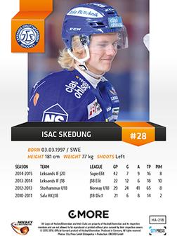 2015-16 Playercards HockeyAllsvenskan #HA-218 Isac Skedung Back