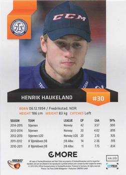 2015-16 Playercards HockeyAllsvenskan #HA-219 Henrik Haukeland Back