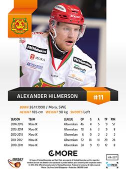 2015-16 Playercards HockeyAllsvenskan #HA-227 Alexander Hilmersson Back