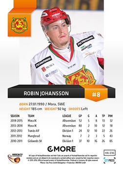 2015-16 Playercards HockeyAllsvenskan #HA-236 Robin Johansson Back