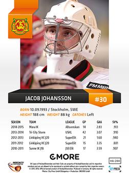 2015-16 Playercards HockeyAllsvenskan #HA-244 Jacob Johansson Back