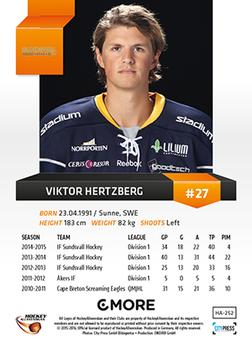 2015-16 Playercards HockeyAllsvenskan #HA-252 Viktor Hertzberg Back
