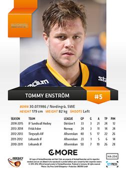 2015-16 Playercards HockeyAllsvenskan #HA-254 Tommy Enström Back