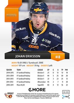 2015-16 Playercards HockeyAllsvenskan #HA-265 Johan Eriksson Back