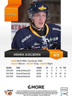 2015-16 Playercards HockeyAllsvenskan #HA-266 Henrik Axelborn Back