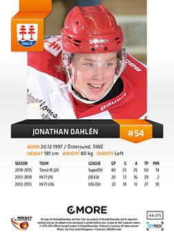 2015-16 Playercards HockeyAllsvenskan #HA-275 Jonathan Dahlén Back