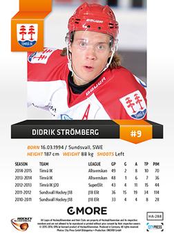 2015-16 Playercards HockeyAllsvenskan #HA-288 Didrik Strömberg Back
