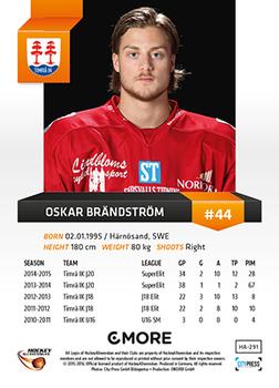 2015-16 Playercards HockeyAllsvenskan #HA-291 Oskar Brändström Back