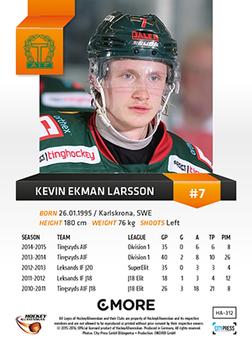 2015-16 Playercards HockeyAllsvenskan #HA-312 Kevin Ekman-Larsson Back