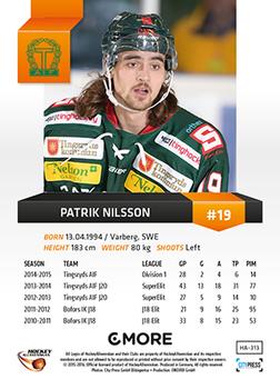 2015-16 Playercards HockeyAllsvenskan #HA-313 Patrik Nilsson Back