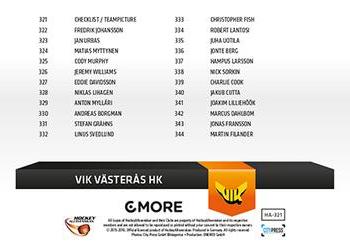 2015-16 Playercards HockeyAllsvenskan #HA-321 Teamfoto VIK Västerås HK Back