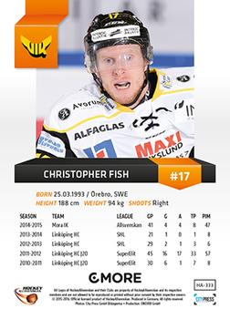 2015-16 Playercards HockeyAllsvenskan #HA-333 Christopher Fish Back
