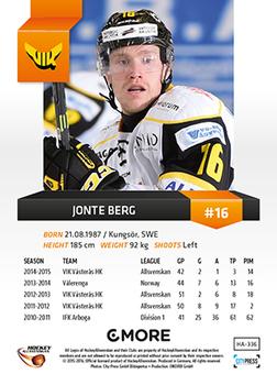 2015-16 Playercards HockeyAllsvenskan #HA-336 Jonte Berg Back