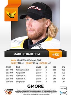 2015-16 Playercards HockeyAllsvenskan #HA-342 Marcus Dahlbom Back