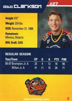 2007-08 Erie Otters (OHL) #2 Doug Clarkson Back