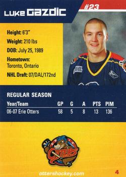 2007-08 Erie Otters (OHL) #4 Luke Gazdic Back