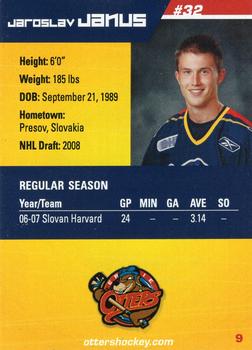 2007-08 Erie Otters (OHL) #9 Jaroslav Janus Back