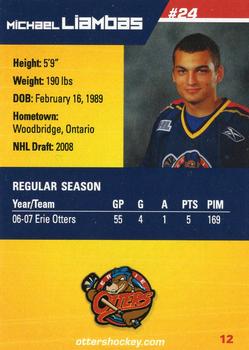 2007-08 Erie Otters (OHL) #12 Michael Liambas Back