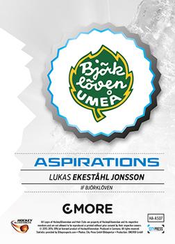 2015-16 Playercards HockeyAllsvenskan - Aspirations #HA-AS07 Lukas Ekestahl Jonsson Back