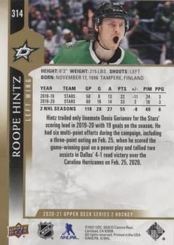 2020-21 Upper Deck - Speckled Rainbow #314 Roope Hintz Back