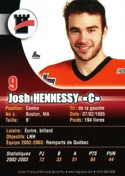 2003-04 Extreme Quebec Remparts (QMJHL) #NNO Josh Hennessy Back
