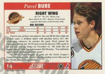 1992-93 Score - Samples #14 Pavel Bure Back