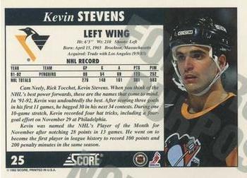 1992-93 Score - Samples #25 Kevin Stevens Back