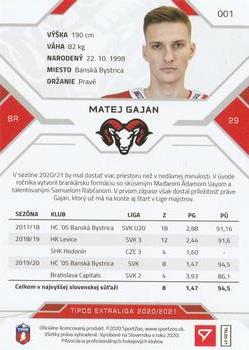2020-21 SportZoo Tipos Extraliga #001 Matej Gajan Back