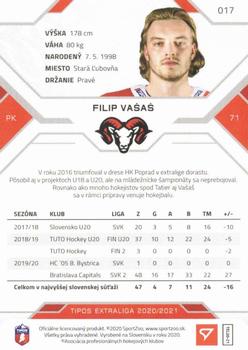 2020-21 SportZoo Tipos Extraliga #017 Filip Vasas Back