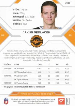 2020-21 SportZoo Tipos Extraliga #038 Jakub Sedlacek Back