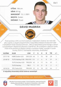 2020-21 SportZoo Tipos Extraliga #041 David Mudrak Back