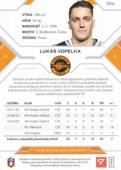 2020-21 SportZoo Tipos Extraliga #054 Lukas Vopelka Back