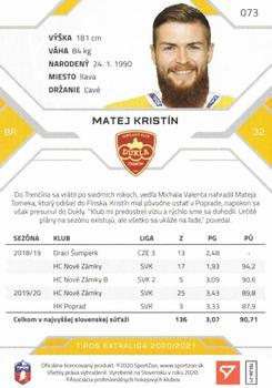 2020-21 SportZoo Tipos Extraliga #073 Matej Kristin Back