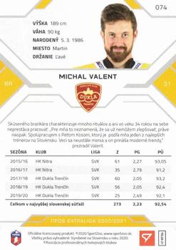 2020-21 SportZoo Tipos Extraliga #074 Michal Valent Back