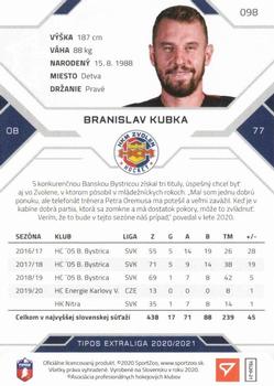 2020-21 SportZoo Tipos Extraliga #098 Branislav Kubka Back
