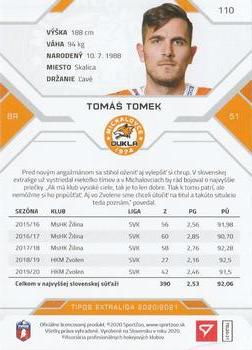 2020-21 SportZoo Tipos Extraliga #110 Tomas Tomek Back