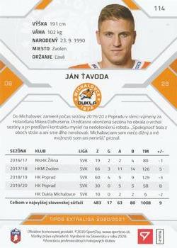 2020-21 SportZoo Tipos Extraliga #114 Jan Tavoda Back