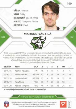 2020-21 SportZoo Tipos Extraliga #169 Markus Vastila Back