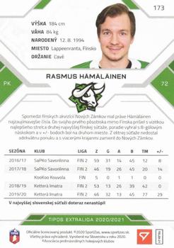 2020-21 SportZoo Tipos Extraliga #173 Rasmus Hamalainen Back