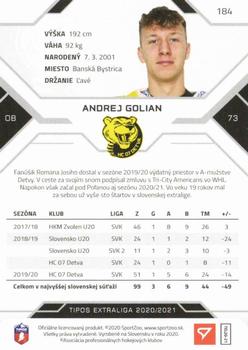 2020-21 SportZoo Tipos Extraliga #184 Andrej Golian Back