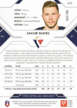 2020-21 SportZoo Tipos Extraliga - Blue #035 Jakub Sukel Back