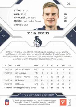2020-21 SportZoo Tipos Extraliga - Blue #061 Joona Erving Back