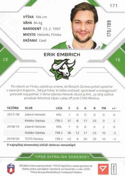 2020-21 SportZoo Tipos Extraliga - Blue #171 Erik Embrich Back