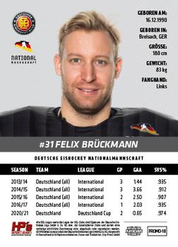 2020-21 Playercards Promos (DEL) #PROMO-18 Felix Brückmann Back